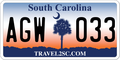 SC license plate AGW033