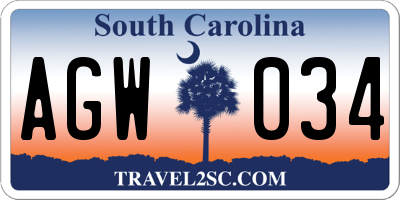 SC license plate AGW034