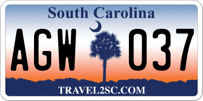 SC license plate AGW037
