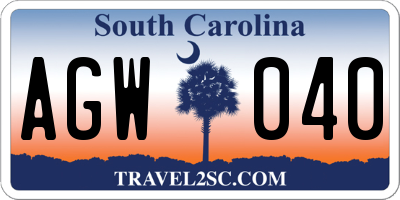 SC license plate AGW040