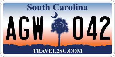 SC license plate AGW042