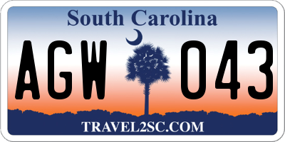 SC license plate AGW043
