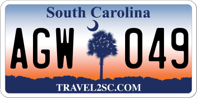 SC license plate AGW049