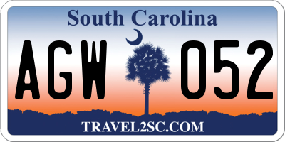 SC license plate AGW052