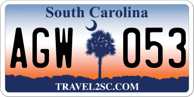 SC license plate AGW053