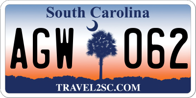 SC license plate AGW062