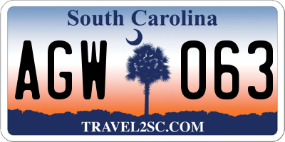SC license plate AGW063