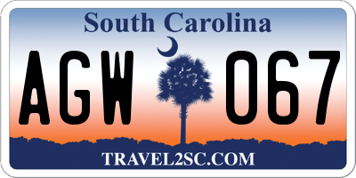 SC license plate AGW067