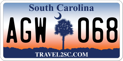 SC license plate AGW068