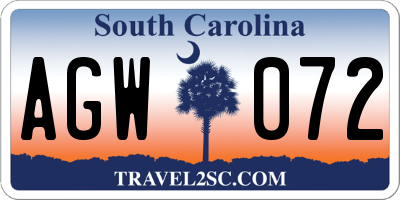 SC license plate AGW072