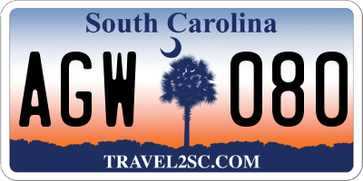 SC license plate AGW080