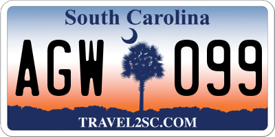 SC license plate AGW099