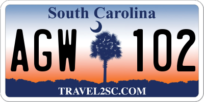 SC license plate AGW102