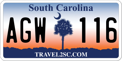 SC license plate AGW116