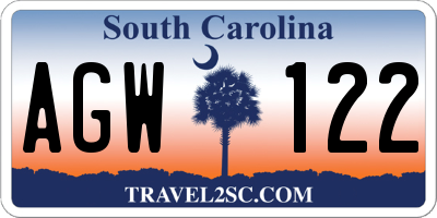 SC license plate AGW122