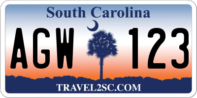 SC license plate AGW123