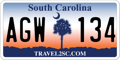 SC license plate AGW134