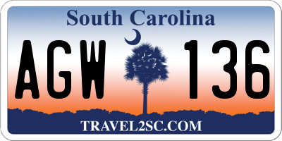 SC license plate AGW136