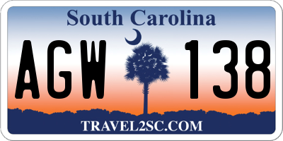 SC license plate AGW138