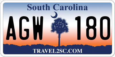 SC license plate AGW180