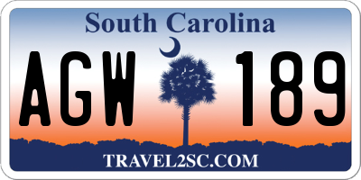 SC license plate AGW189