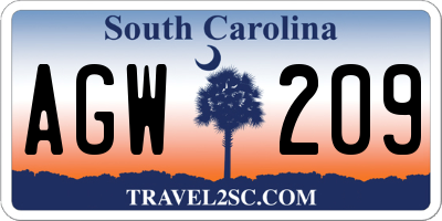 SC license plate AGW209