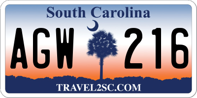 SC license plate AGW216