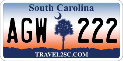 SC license plate AGW222