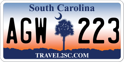 SC license plate AGW223