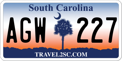 SC license plate AGW227