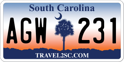 SC license plate AGW231