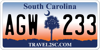 SC license plate AGW233