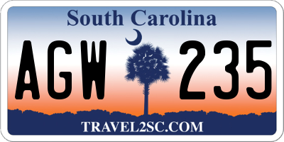 SC license plate AGW235