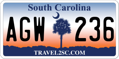 SC license plate AGW236
