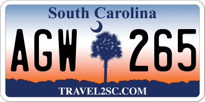 SC license plate AGW265