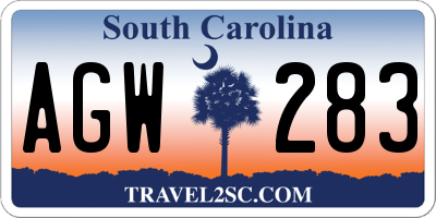 SC license plate AGW283