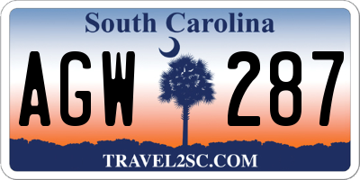 SC license plate AGW287