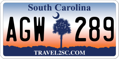 SC license plate AGW289