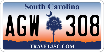 SC license plate AGW308