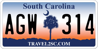 SC license plate AGW314