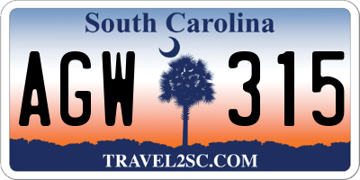SC license plate AGW315