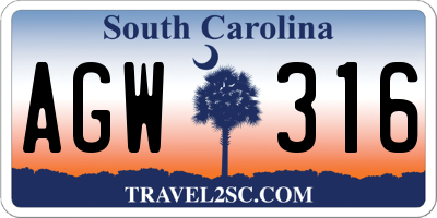 SC license plate AGW316