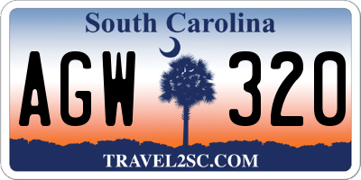 SC license plate AGW320