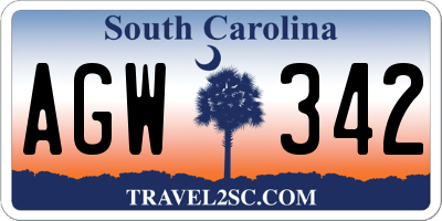 SC license plate AGW342