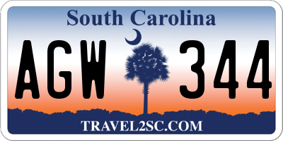 SC license plate AGW344
