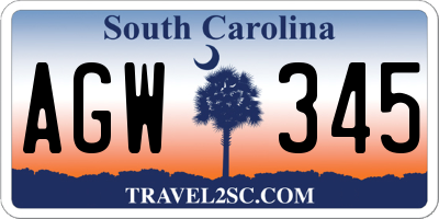 SC license plate AGW345