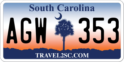 SC license plate AGW353