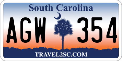 SC license plate AGW354