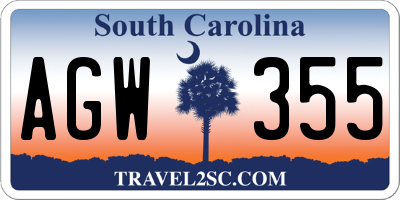 SC license plate AGW355
