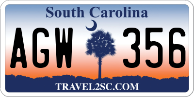 SC license plate AGW356